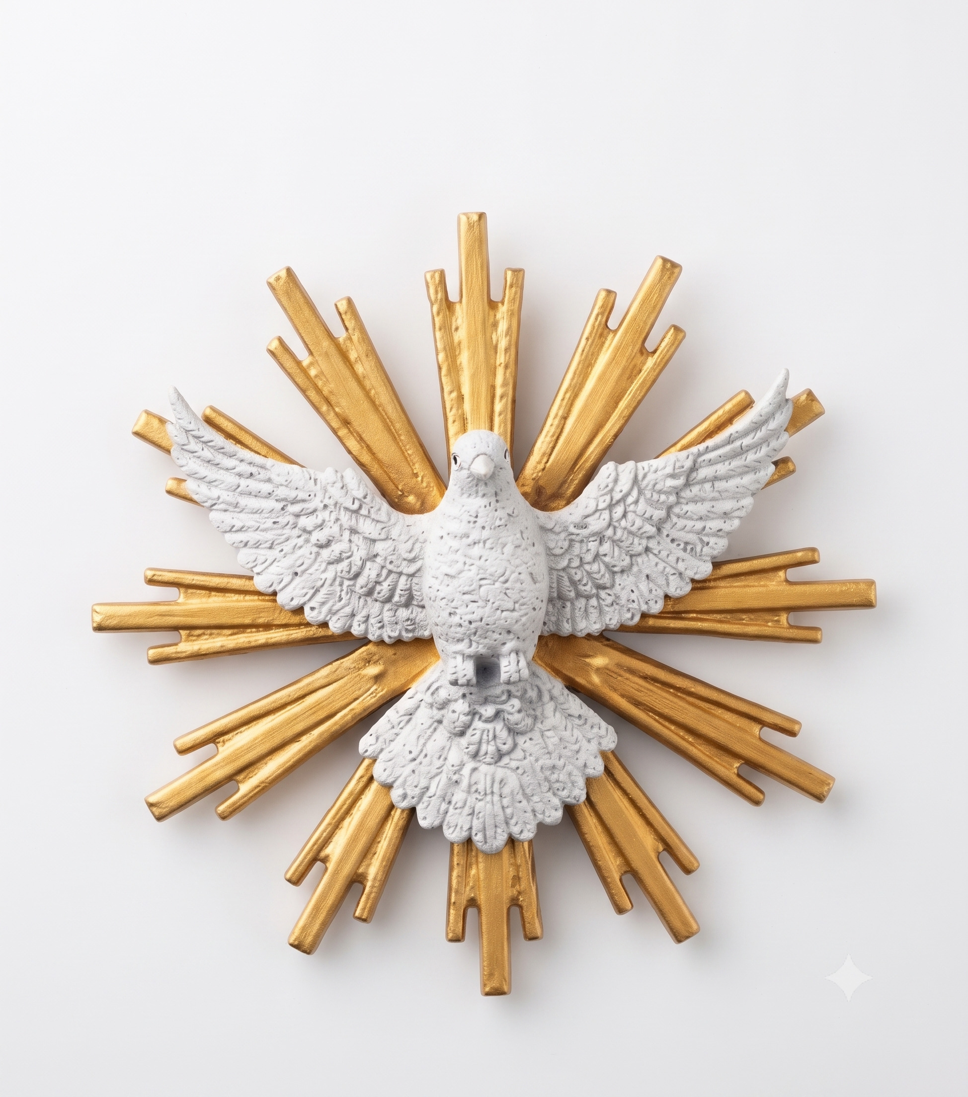 Quadro Espírito Santo - Pomba da Paz 3D - Luxo Branco e Dourado