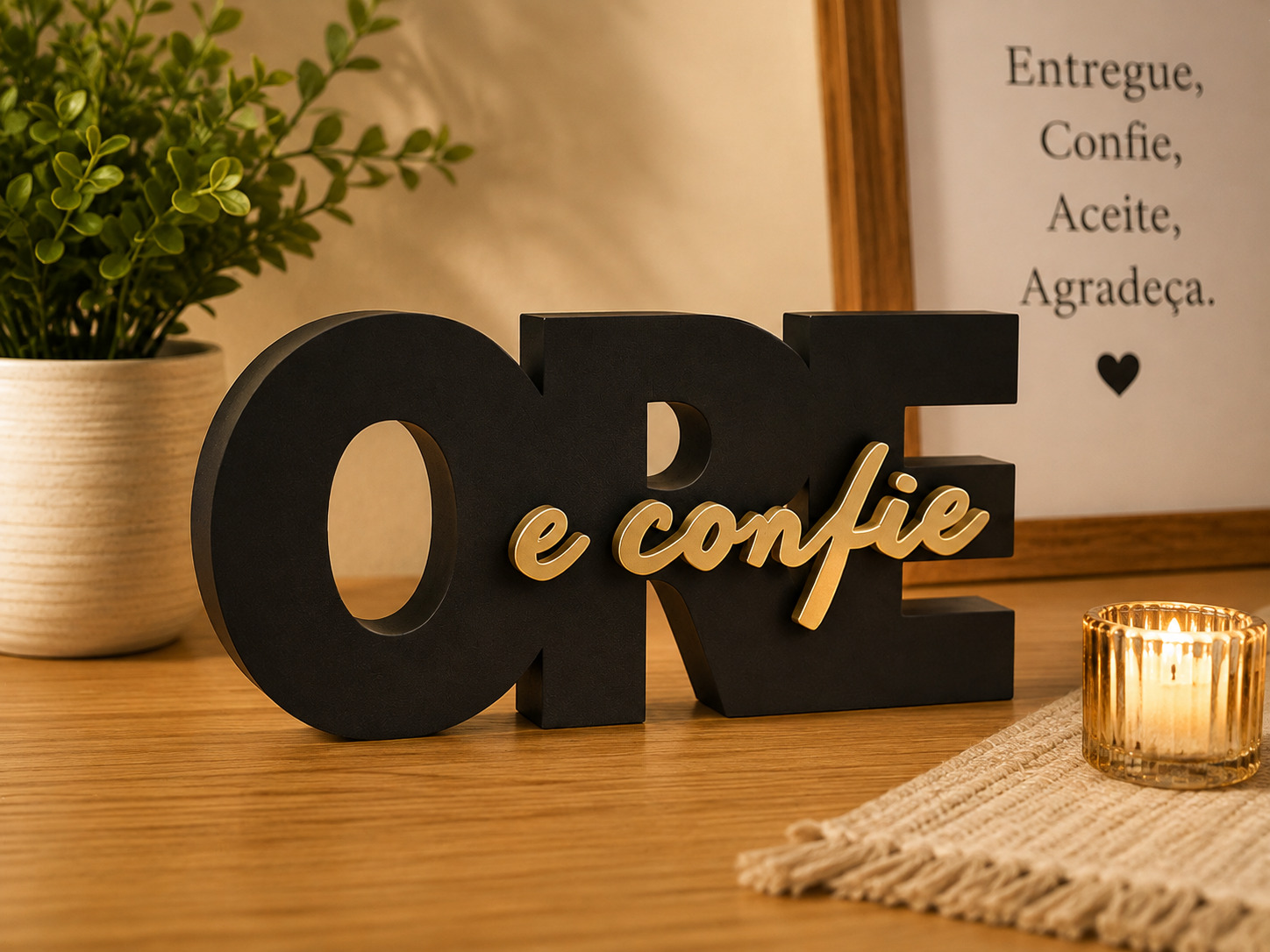 Decoração religiosa Ore e Confie