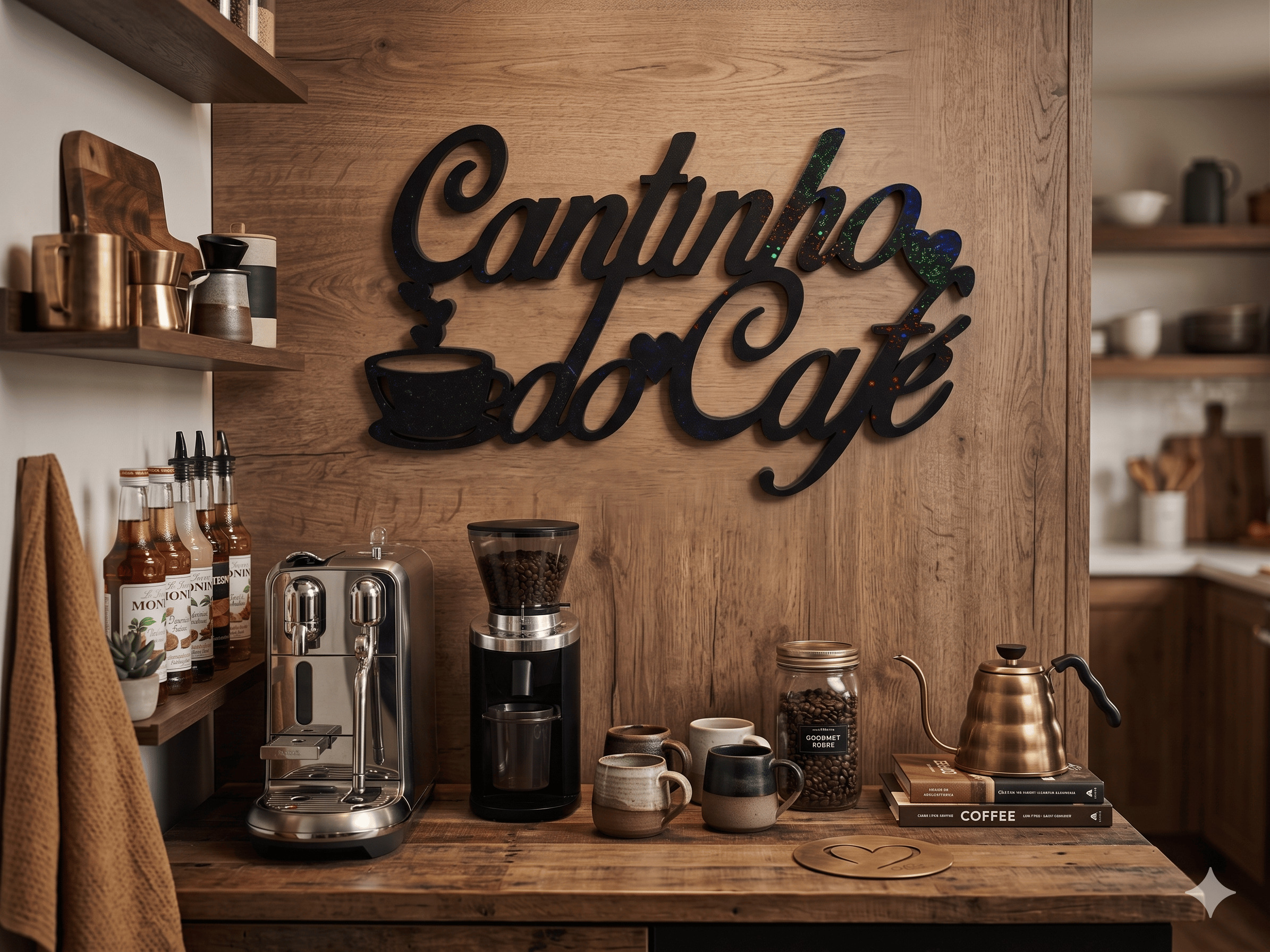 Placa Decorativa Cantinho do Café em Impressão 3D Premium - Design Moderno