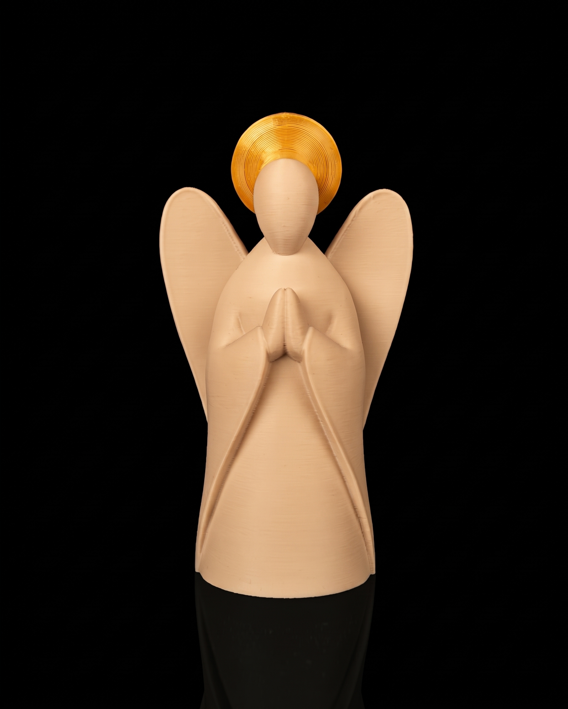 Anjo Decorativo Minimalista em Oração - Impressão 3D Cor Skin ou Branco  e Auréola Dourada - Estilo Escandinavo Moderno